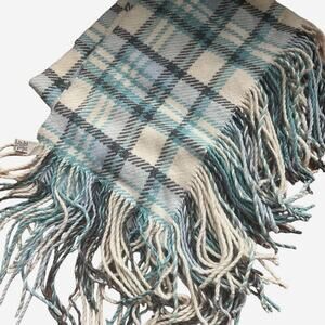 Banana Republic plaid scarf lambswool cashmere fringe vintage